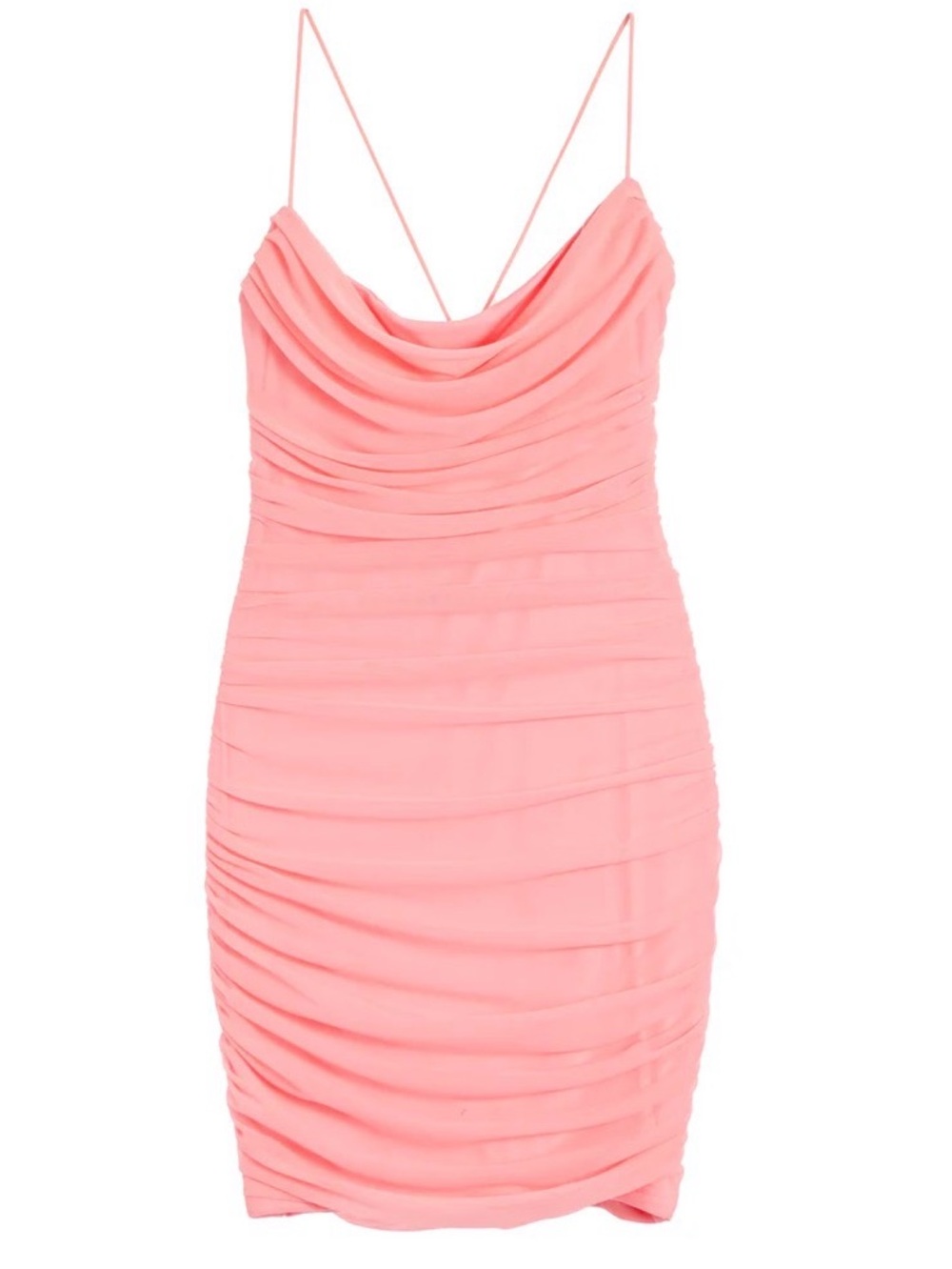 Lucy in the Sky Coral Pink Cowl Neck Ruched Mini Dress